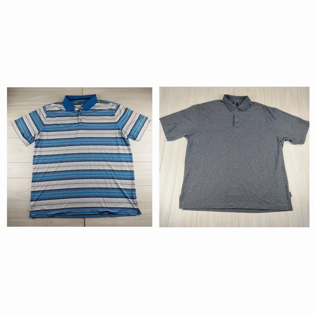 Lot of 2 Nike Golf Polo Shirt Mens XL‎ Blue Striped Dri-FIT Tour Performance